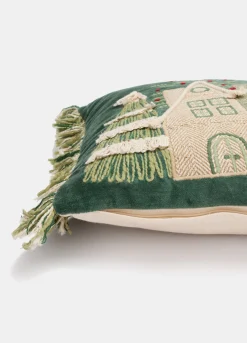 Cuscino rettangolare con ricamo e frange*Croff