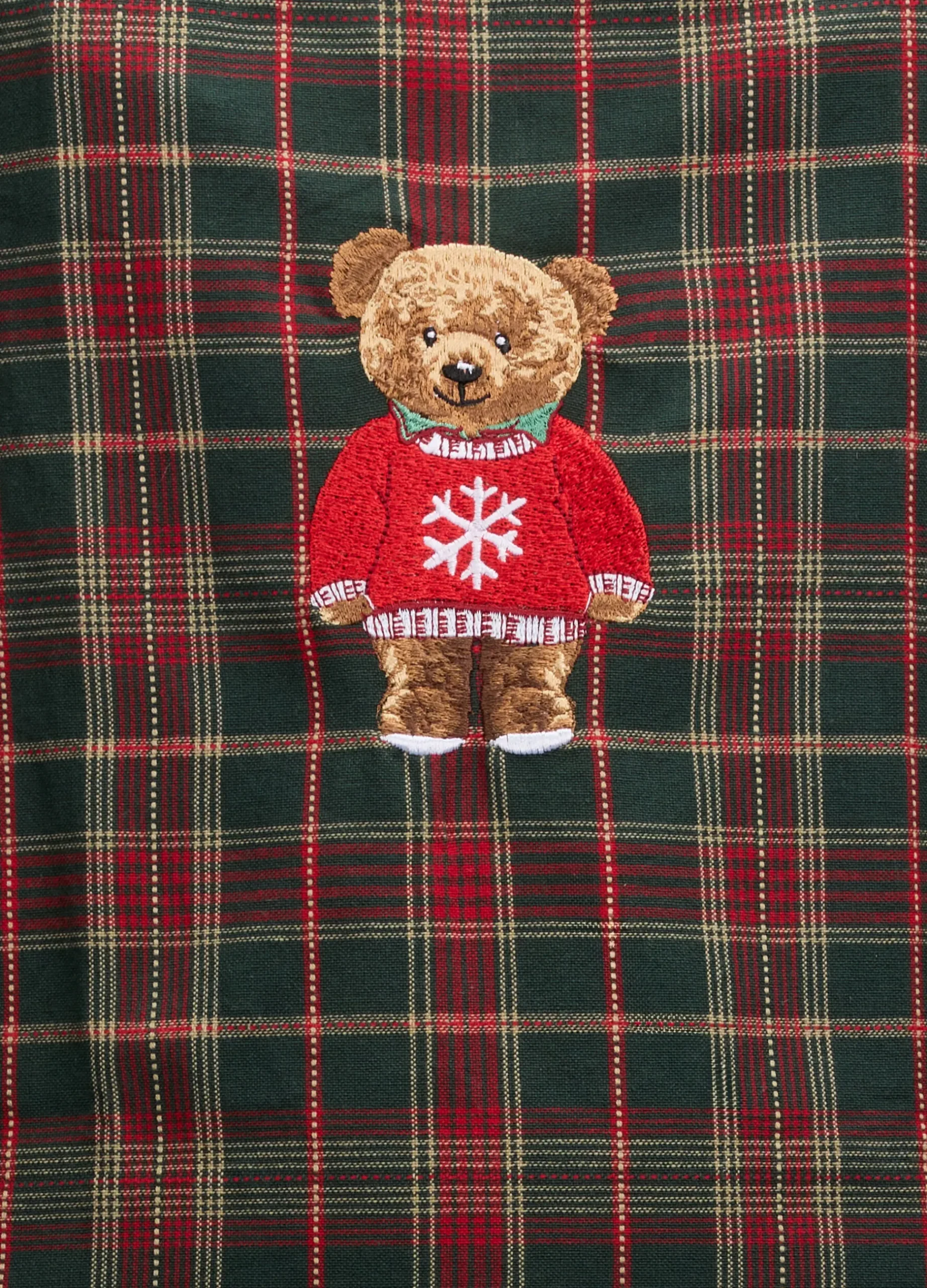 Grembiule lungo in cotone tartan con ricamo Teddy Bear*Croff Online