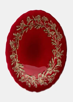 Piatto da portata in vetro con bordo floreale*Croff