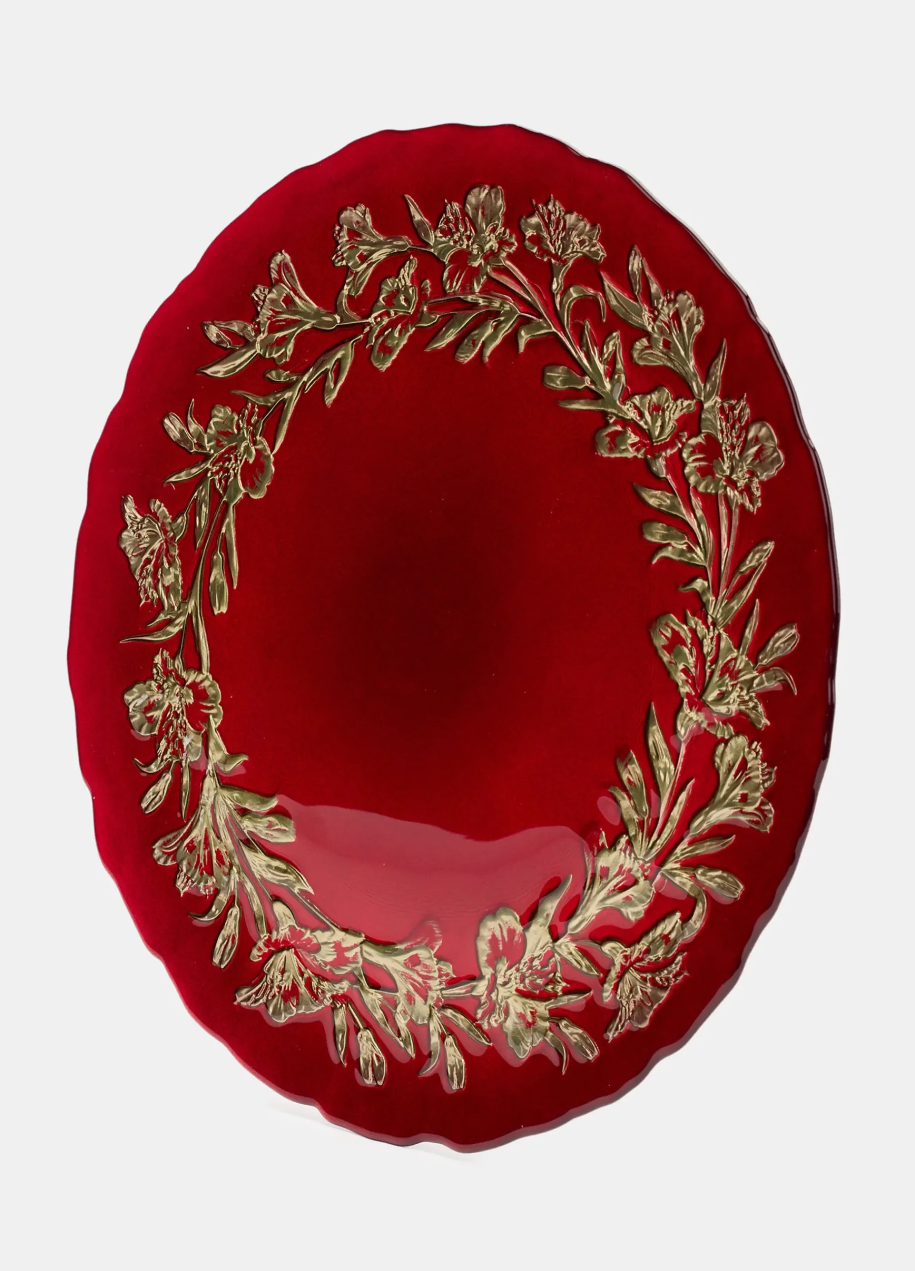 Piatto da portata in vetro con bordo floreale*Croff