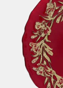 Piatto da portata in vetro con bordo floreale*Croff