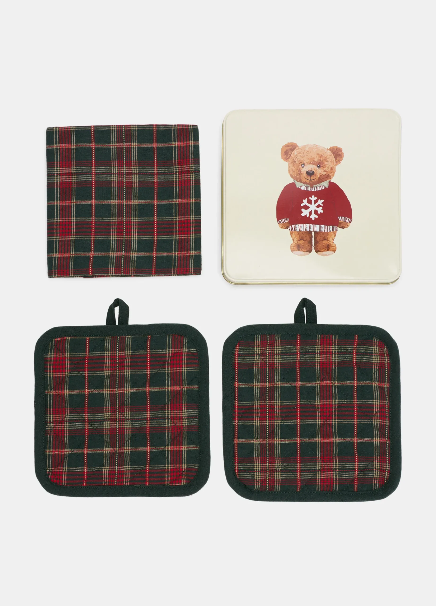 Set strofinaccio e presine in cotone tartan*Croff New
