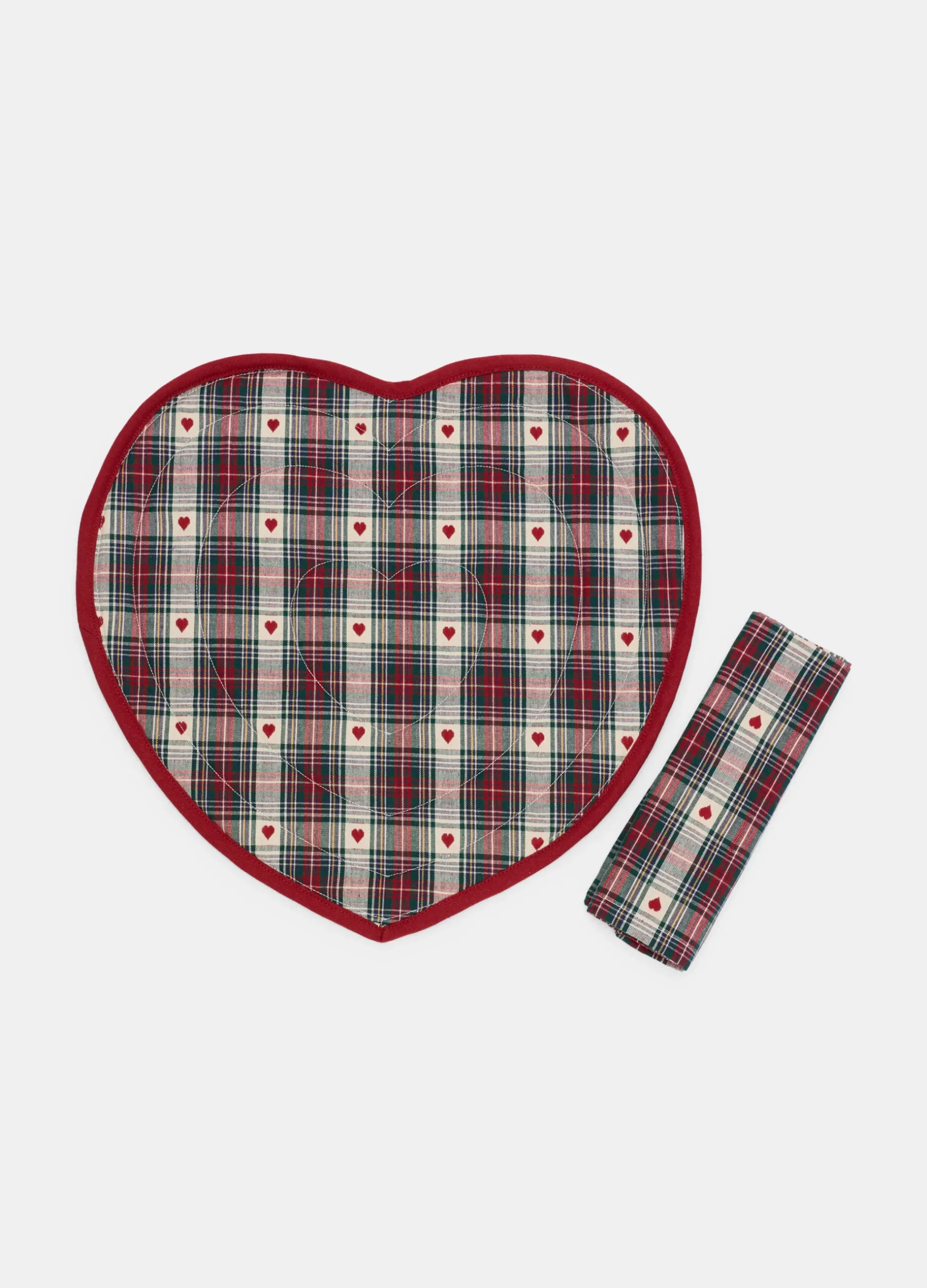 Set tovaglietta cuore e tovagliolo in cotone a scacchi*Croff Discount
