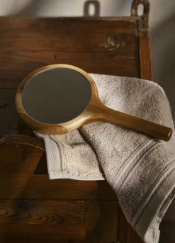 Specchio con manico in legno di acacia*Croff Discount